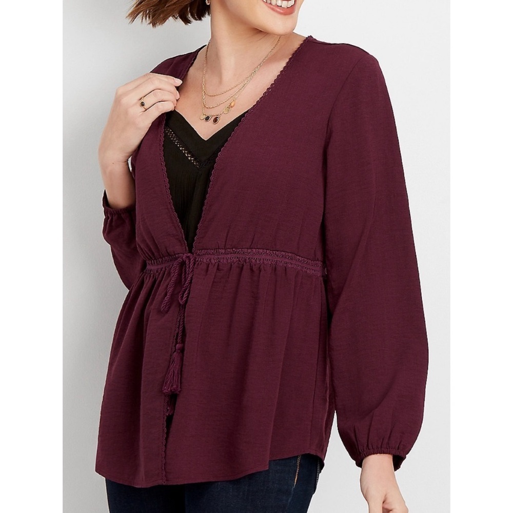 Maurices crocheted trim front tie kimono